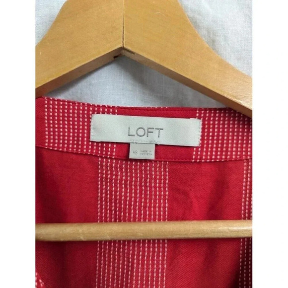 Loft red with white striped wrap around blouse, women's size extra small F3 - Picture 5 of 7